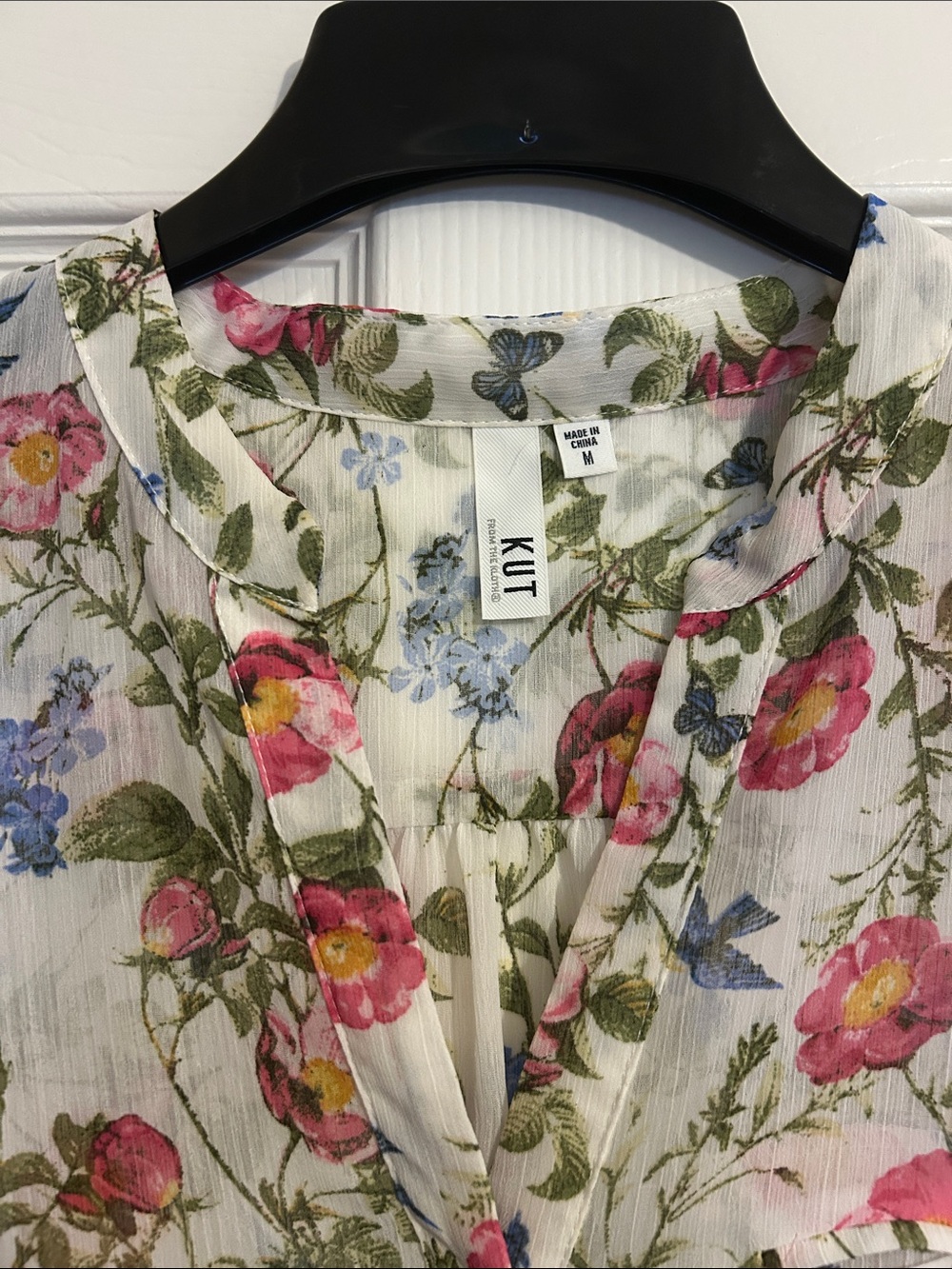 Kut from the Kloth Floral Sheer Button-Front Blouse - Pink/Blue - Medium - Picture 2 of 11